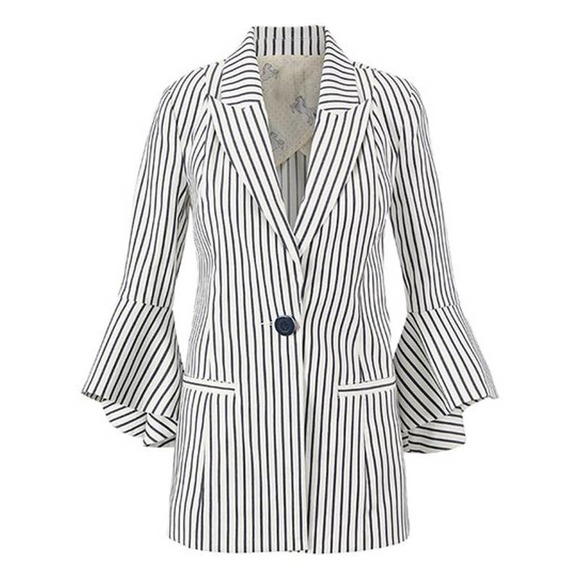 CAbi Jackets & Blazers - New CAbi Ticking Stripe Bell Sleeve Blazer Size 6